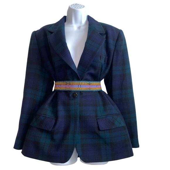 Vintage Forest Green, Navy Blue, with Black Plaid Check Single Breasted Blazer - Picture 1 of 10